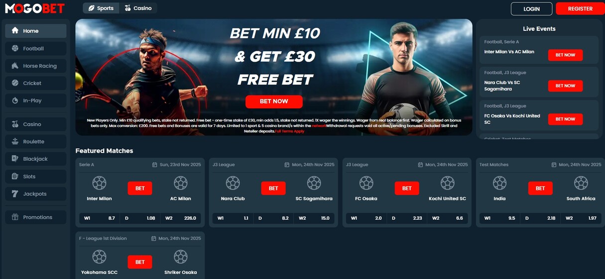 Mogobet Sportsbook UK Hompeage pc