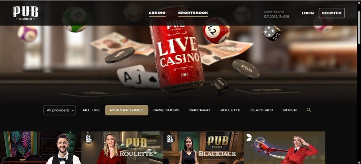 Pub Casino Homepage UK pc