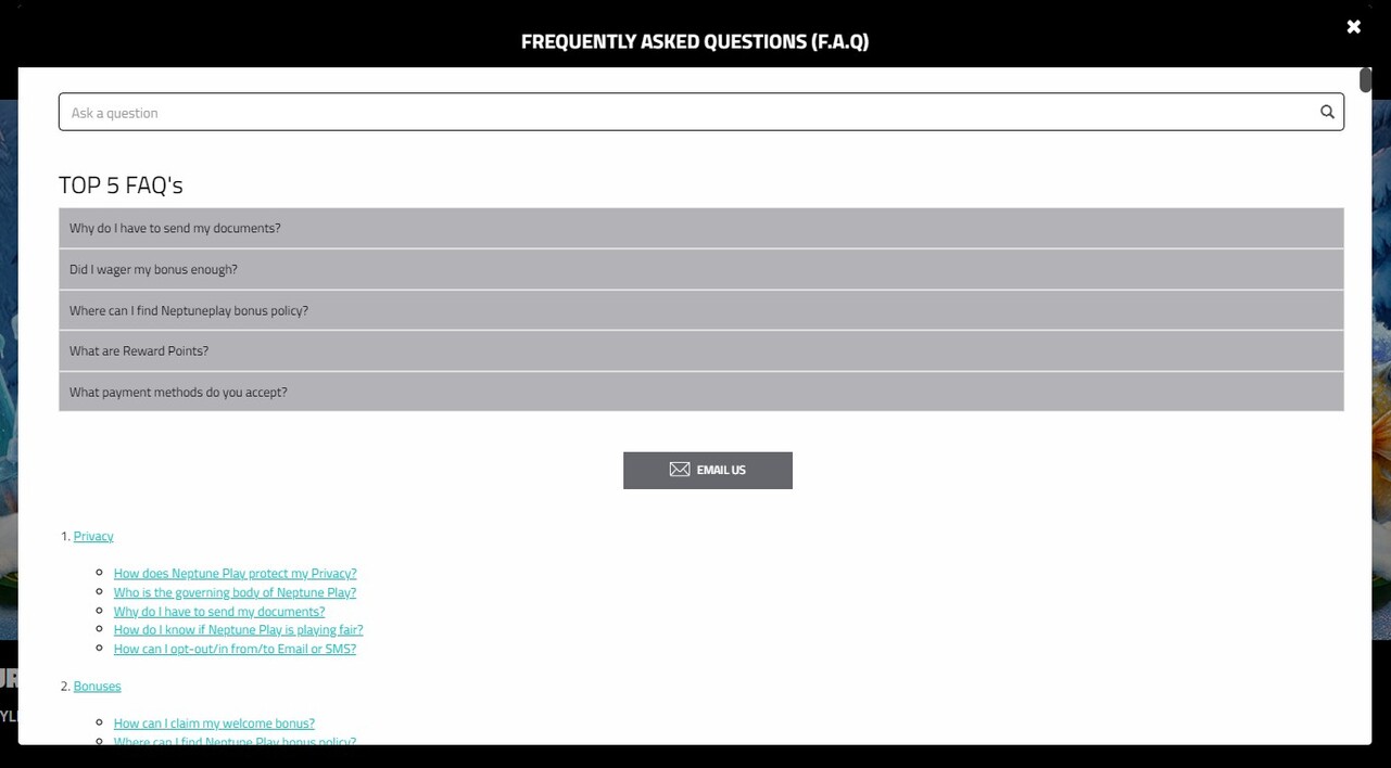 Neptuneplay UK Sportsbook Customer Support pc
