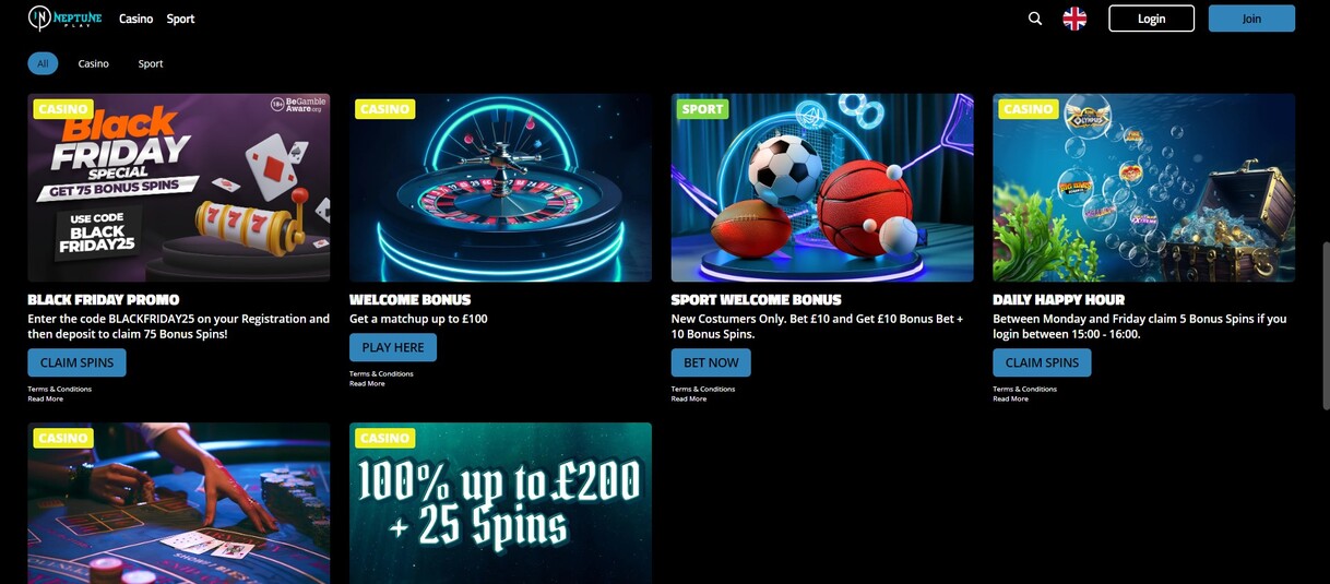 Neptuneplay UK Sportsbook Promotions pc