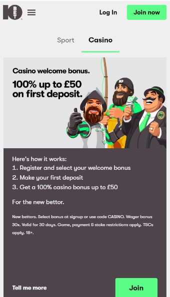 10bet Casino Welcome Bonus UK