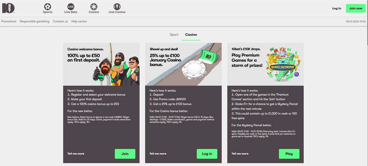 10bet Casino Welcome Bonus UK