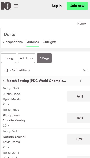 10bet Darts Betting UK