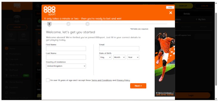 888sport Registration UK Step2