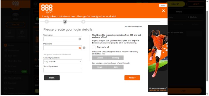 888sport Registration UK Step3