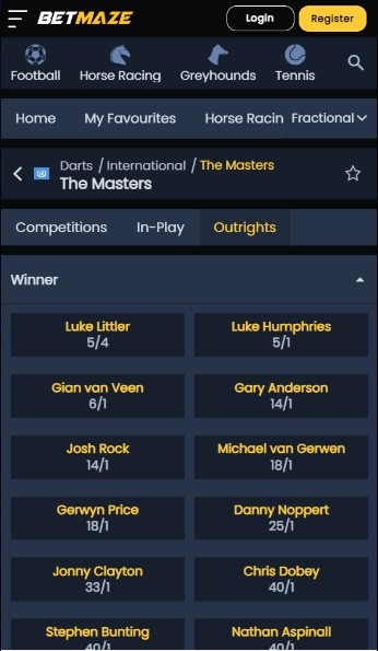 Betmaze UK Darts betting