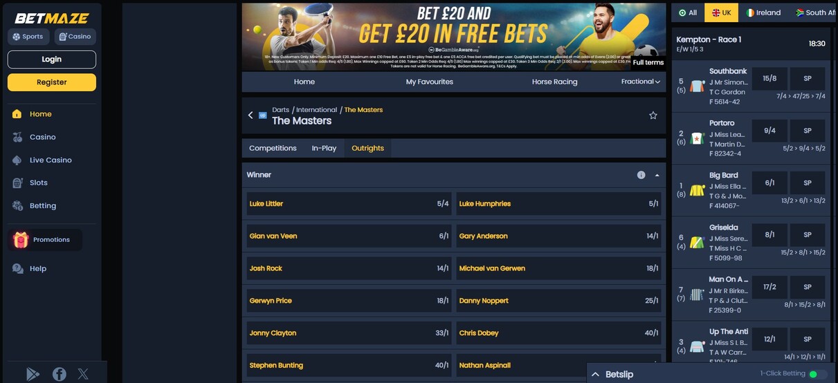 Betmaze UK Darts betting pc