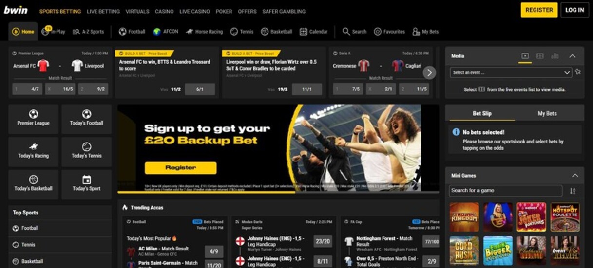 Bwin Sportsbook UK Homepage pc
