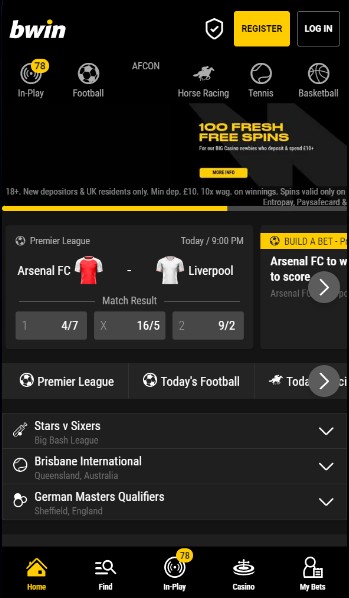 Bwin Sportsbook UK Homepage