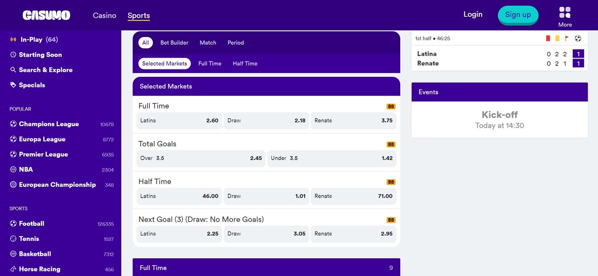 Casumo Sports UK Live betting pc