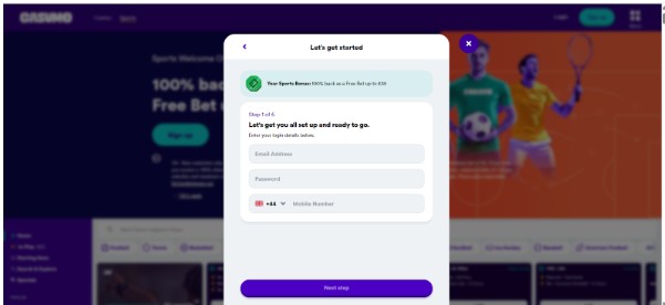 Casumo UK Sports Registration Step3