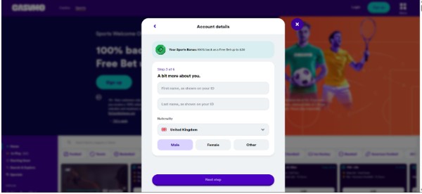 Casumo UK Sports Registration Step4