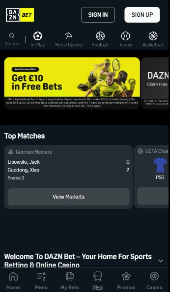 DAZN Bet Sports UK Homepage