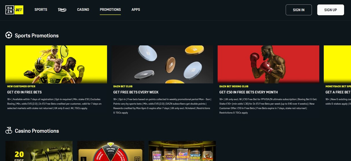 DAZN Bet Sports UK Promotions pc