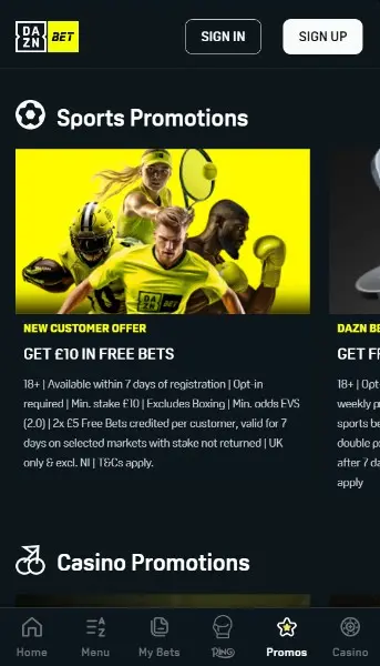 Promociones de DAZN Bet Sports UK