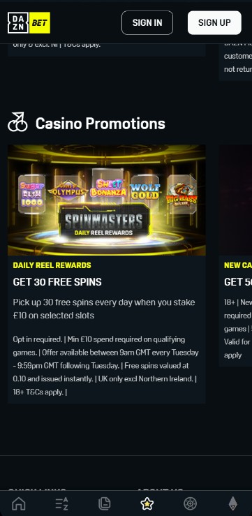 DAZNBet Casino Promotions mobile updated