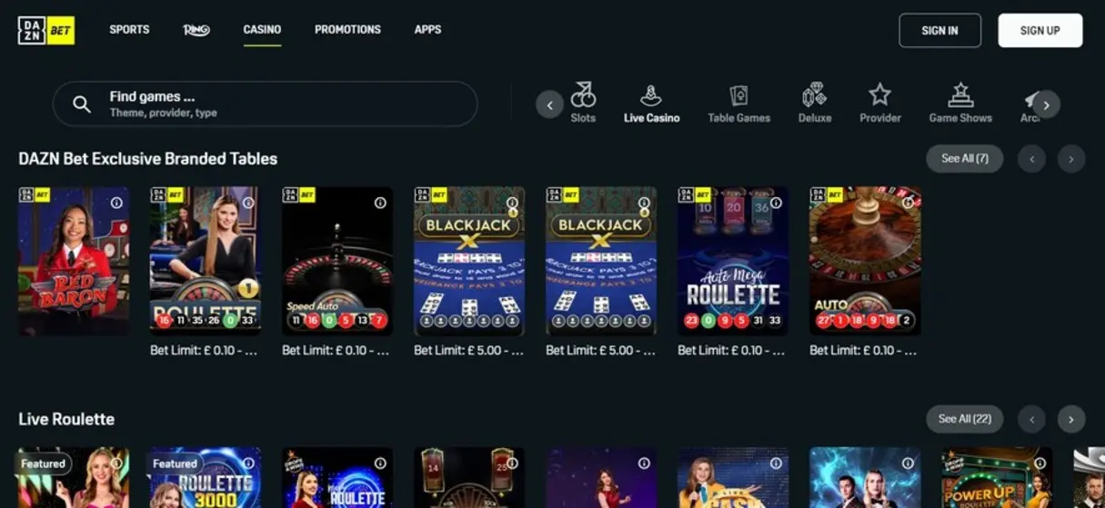 Interfaz del Casino Daznbet en PC