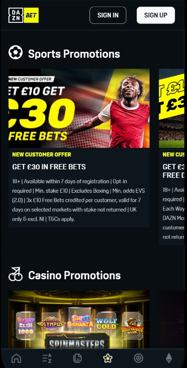 DAZNBet Sports Promotions UK mobile updated