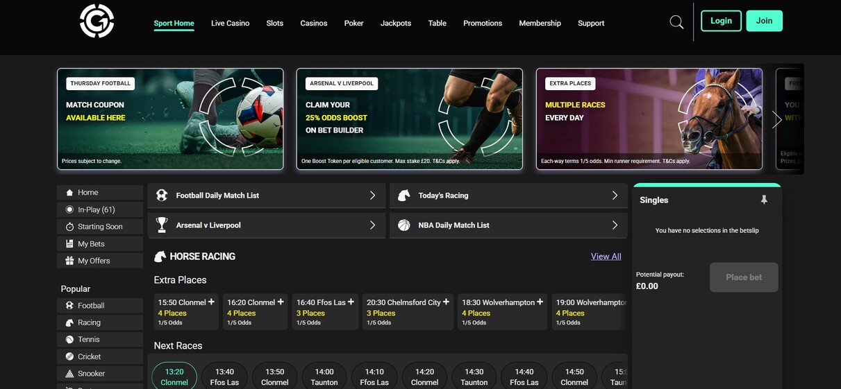 Grosvenor Sportsbook UK Homepage pc