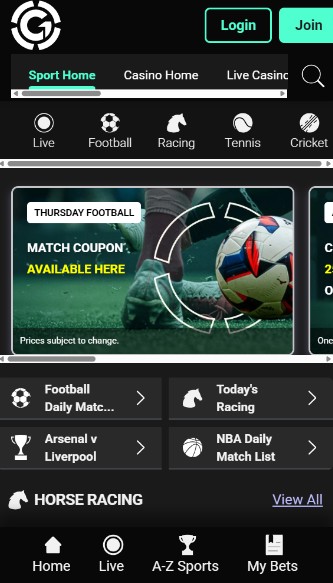 Grosvenor Sportsbook UK Homepage