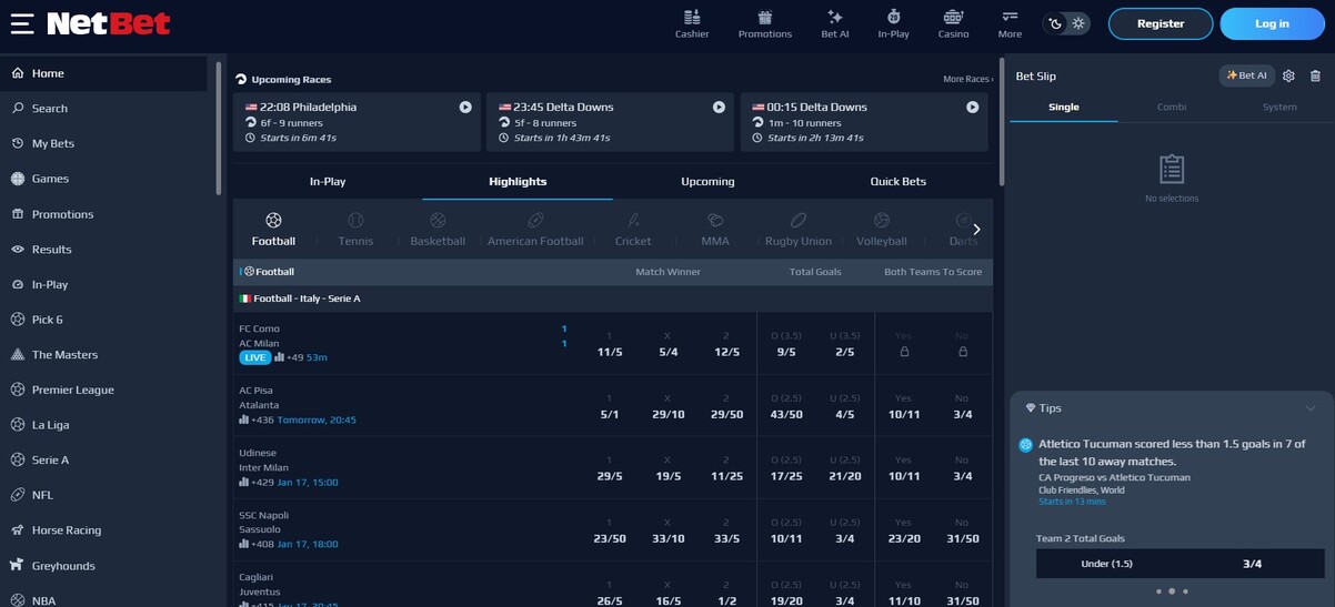 Homepage Netbet Sportsbook UK pc