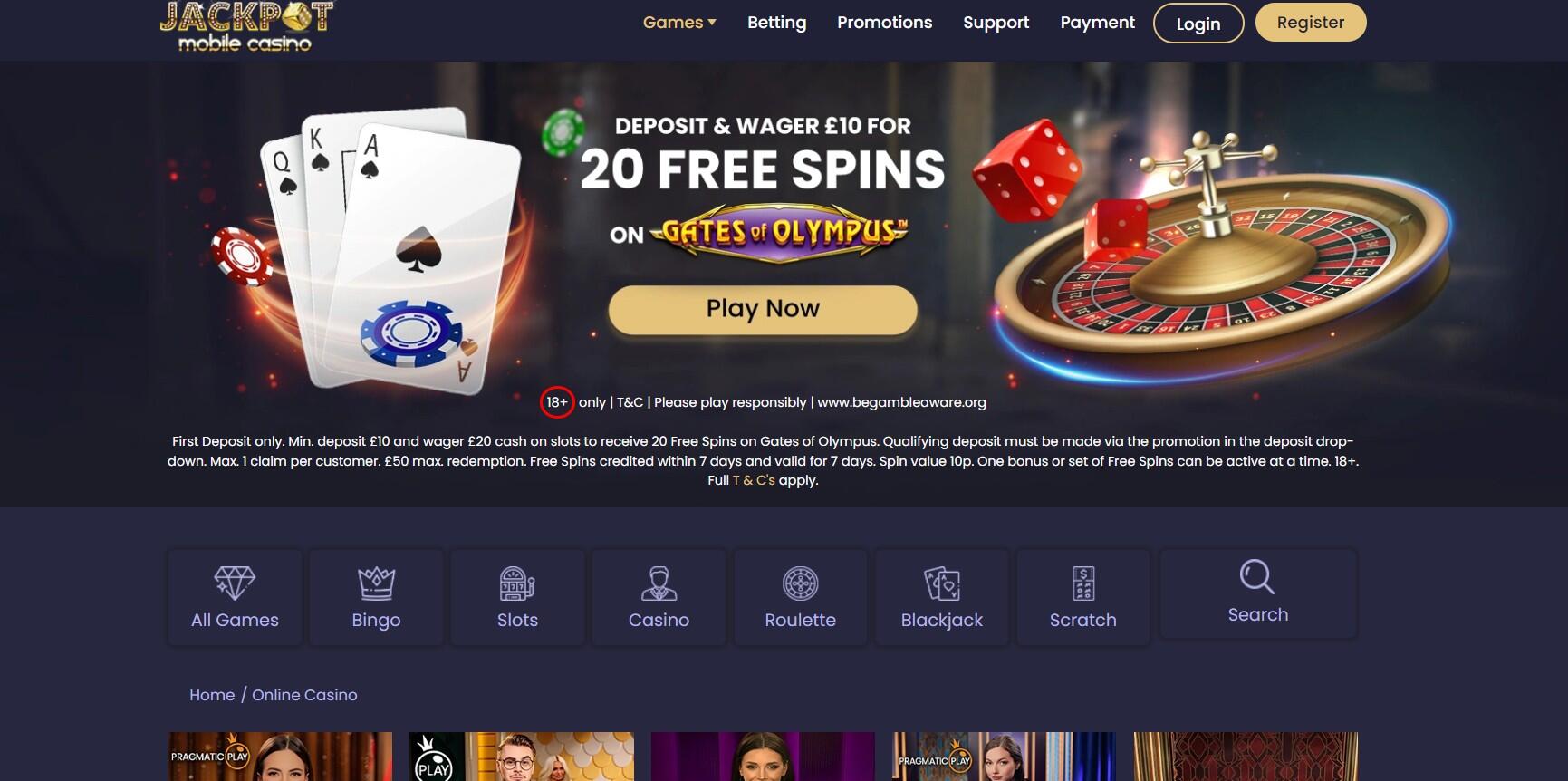 Jackpot Mobile Casino Hompage UK update pc