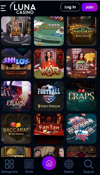 Luna Casino UK Casino Games