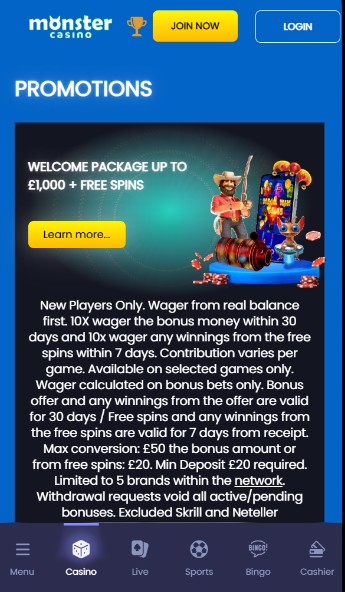 Monster Casino Welcome Bonus UK