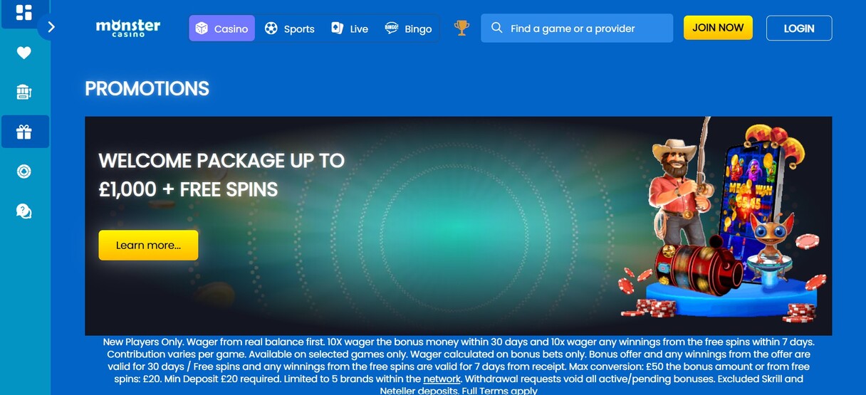 Monster Casino Welcome Bonus UK