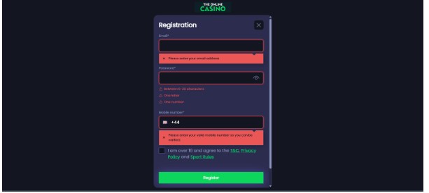 TheonlineCasino UK Sports Registration Step2