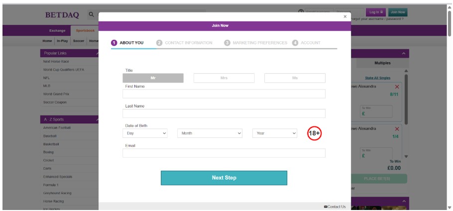 Betdaq United Kingdom Sports Registration