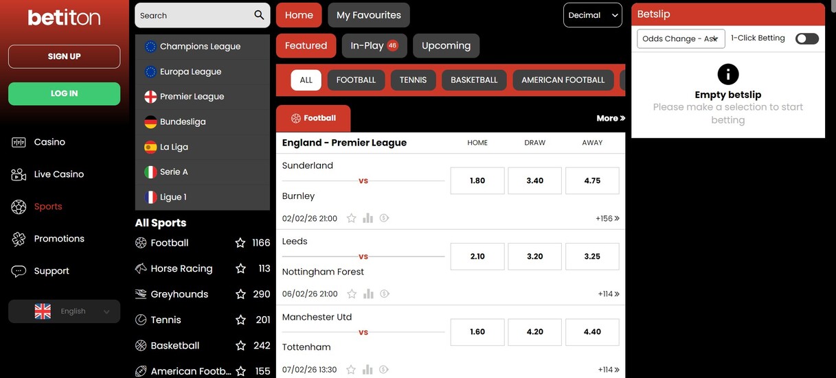 Betiton Homepage Sportsbook UK pc