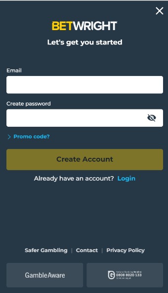 Betwright UK Sports Create Account mobile version