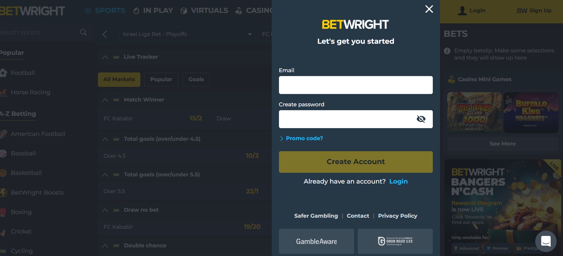 Betwright UK Sports Create Account