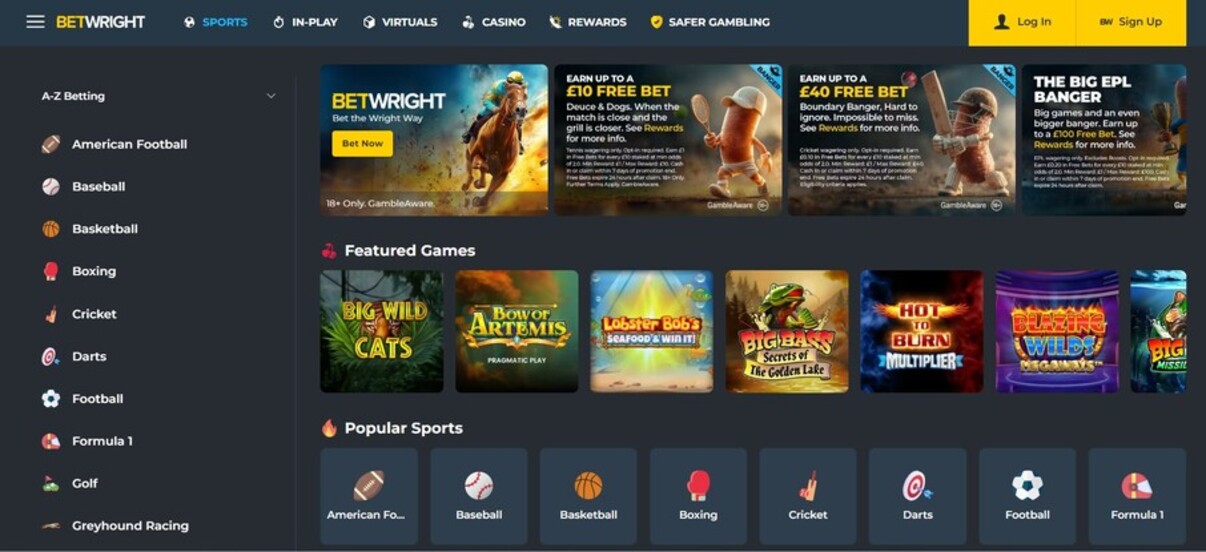 Betwright UK Sports Homepage pc