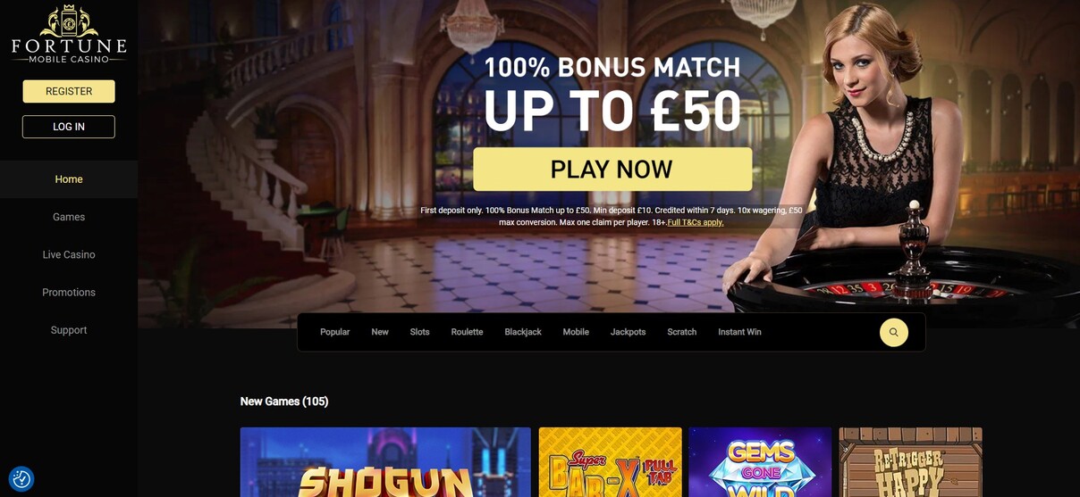Fortune Mobile Casino UK Homepage pc