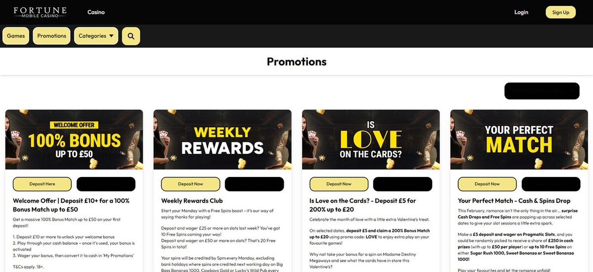 Fortune Mobile Casino UK Promotions pc