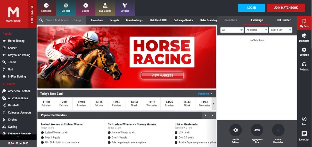 Matchbook UK Homepage pc