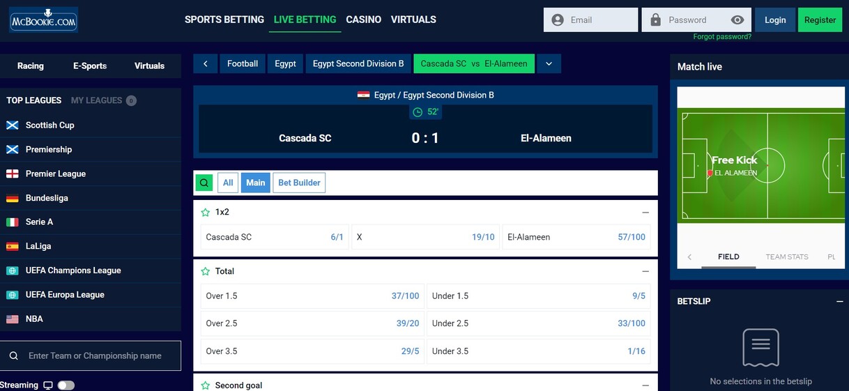 McBookie Live betting Sportsbook UK pc
