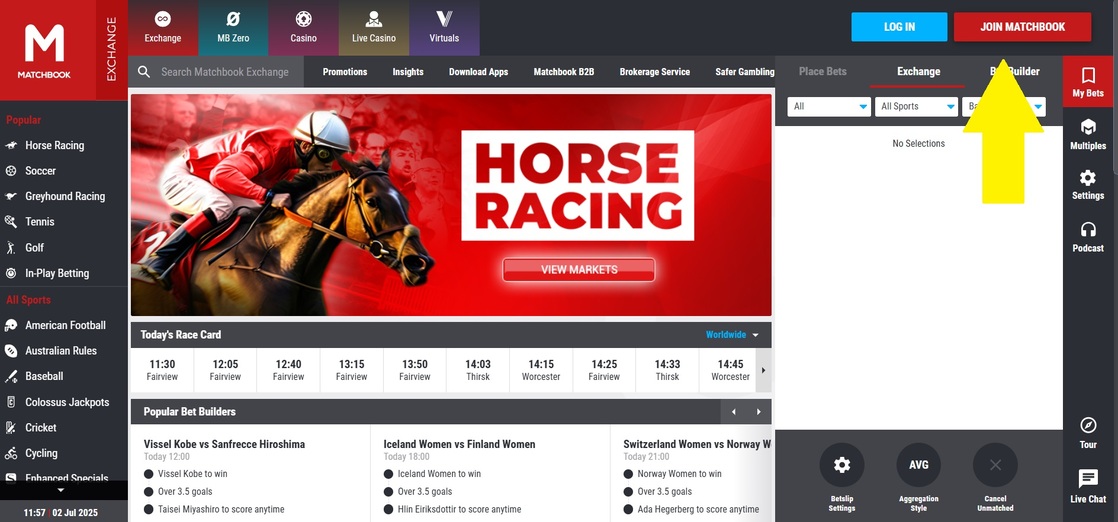 Step 1 Login Matchbook UK