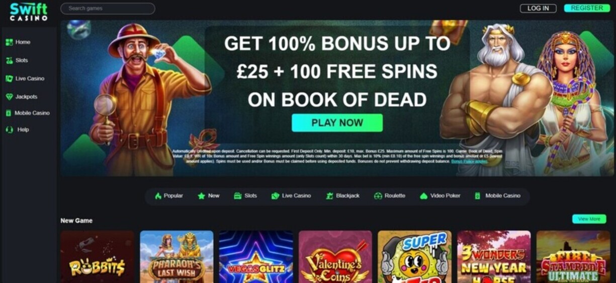 Swift Casino UK Homepage pc