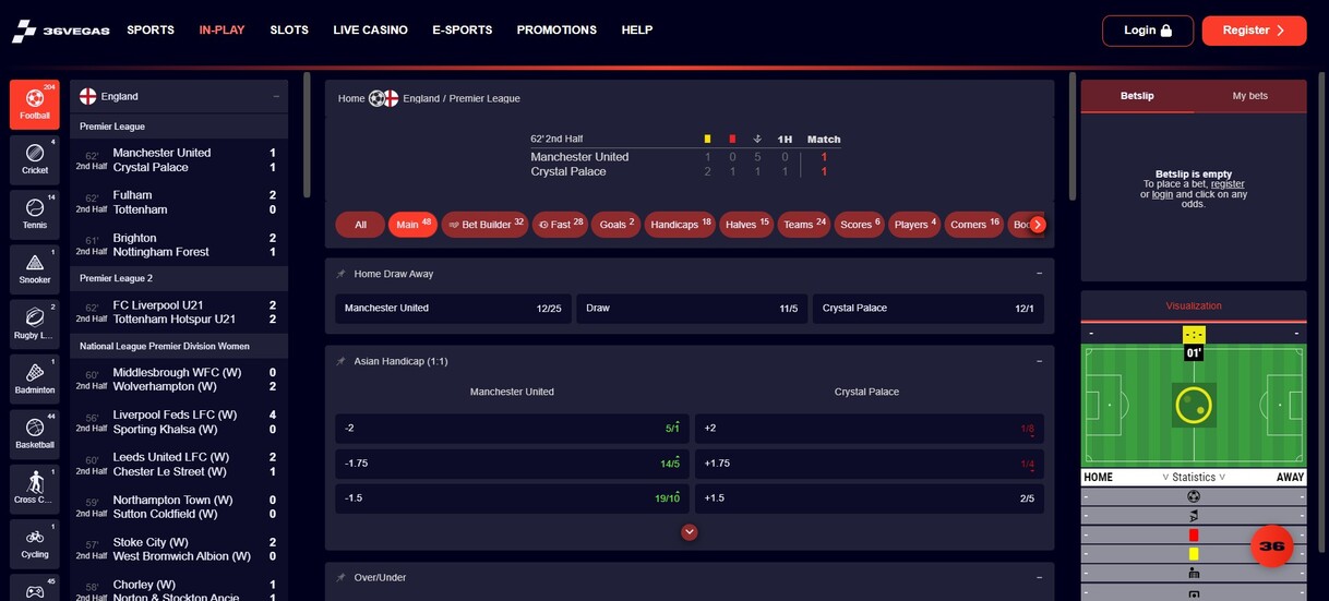 36vegas Sportsbook UK Inplay Betting pc