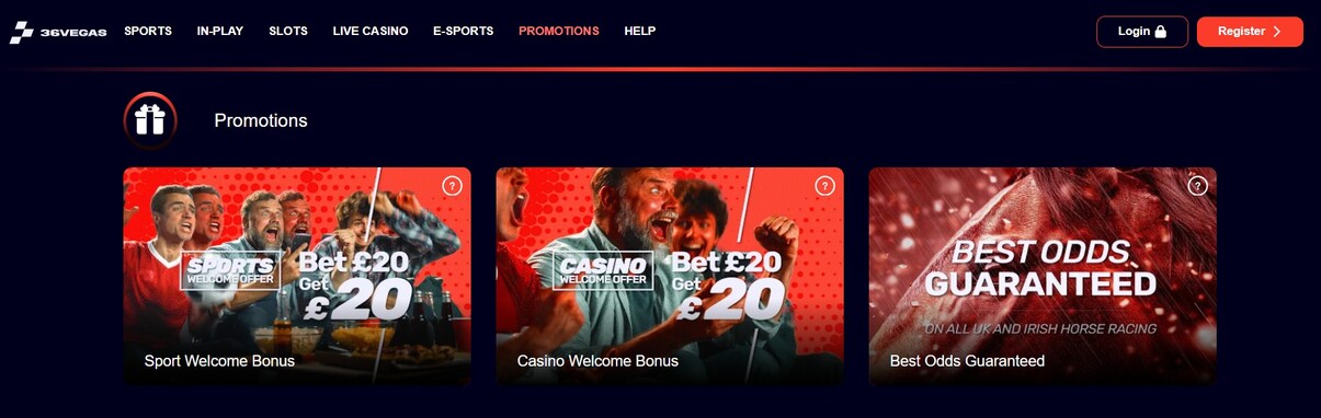 36vegas Sportsbook UK Promotions pc