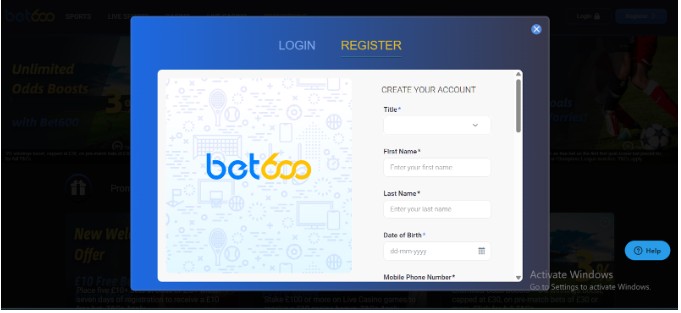 bet600 Sports UK Registration Step2