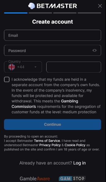 Betmaster Sportsbook UK Registration mobile version