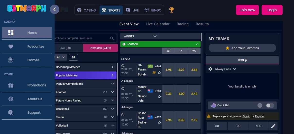 Betmorph Homepage Sportsbook UK pc