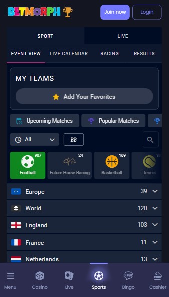 Betmorph Homepage Sportsbook UK