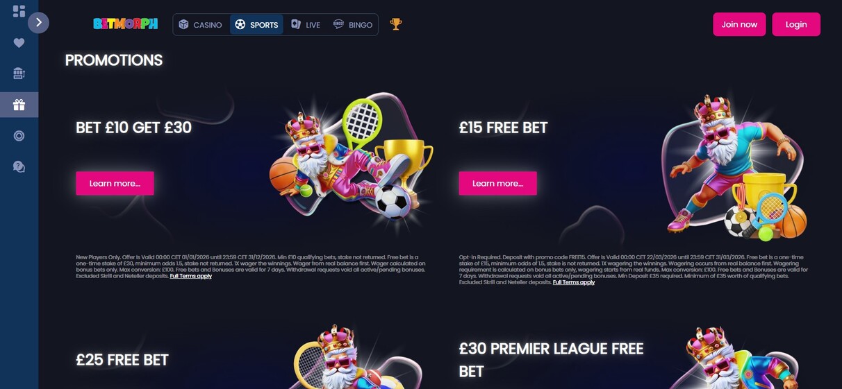 Betmorph Promotions Sportsbook UK pc
