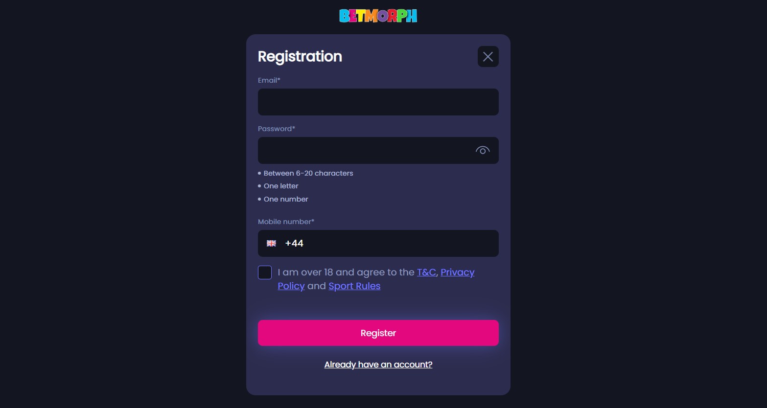Betmorph Registration Sportsbook UK