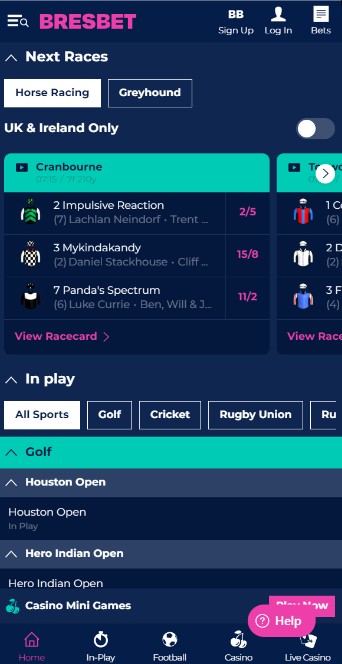 Bresbet Sportsbook UK Homepage mobile version